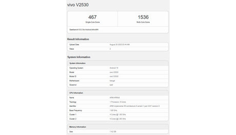 vivo V60 Lite, Geekbench'te çalıştırıldı, yongası ortaya çıktı