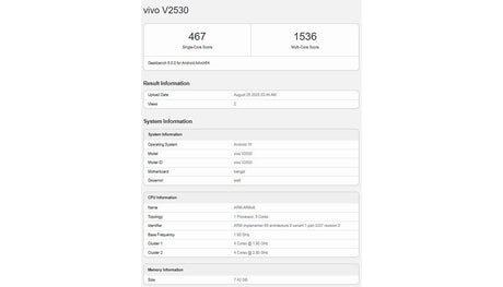 vivo V60 Lite, Geekbench'te çalıştırıldı, yongası ortaya çıktı - Tekno Muaz