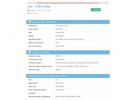 vivo V60, piyasaya sürülme yolunda başka bir sertifika alıyor - Tekno Muaz