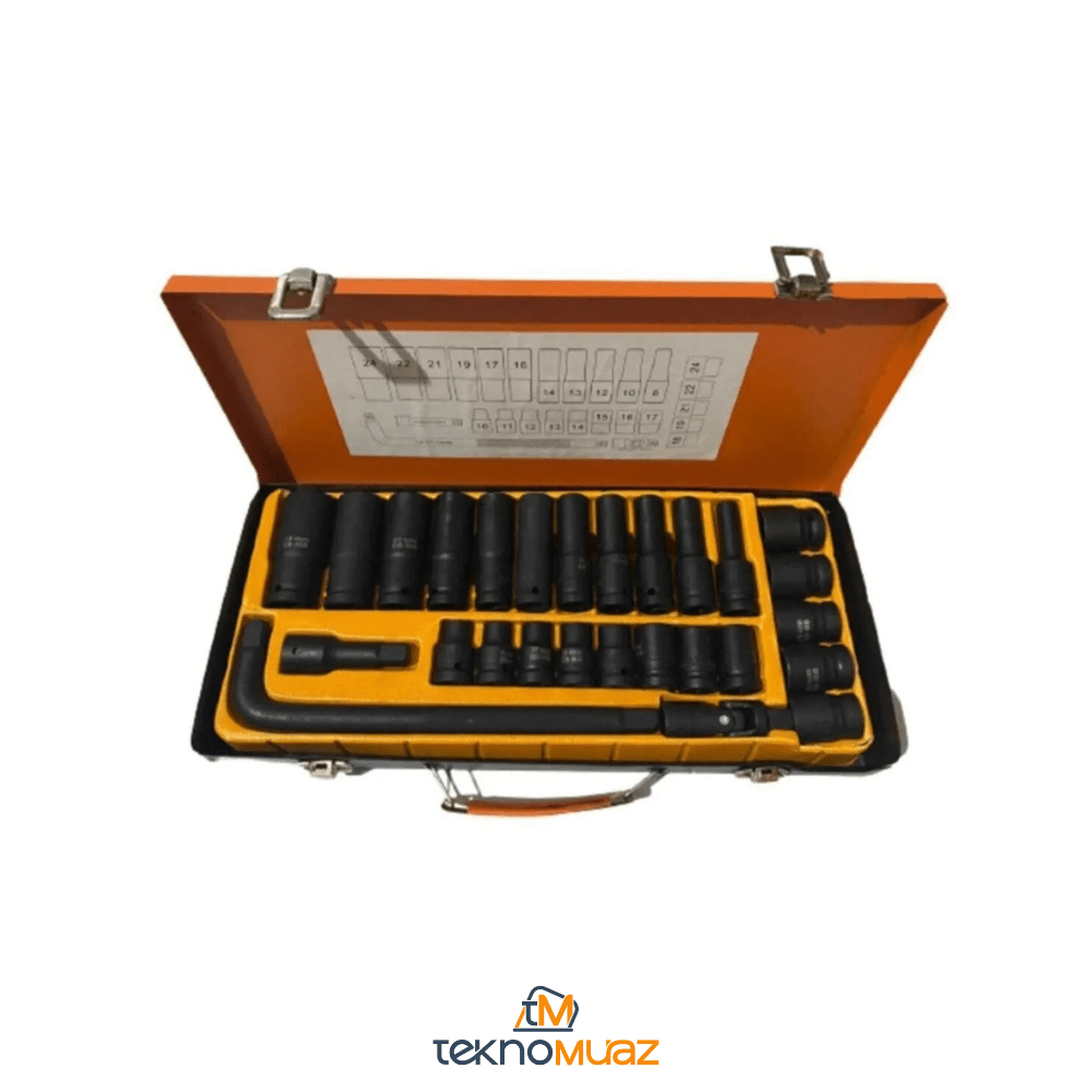 1/2” 27 Parça Havalı Darbeli Lokma Takımı – Uzun & Kısa Lokmalar | Metal Taşıma Kutulu | Hırdavat | TeknoMuaz