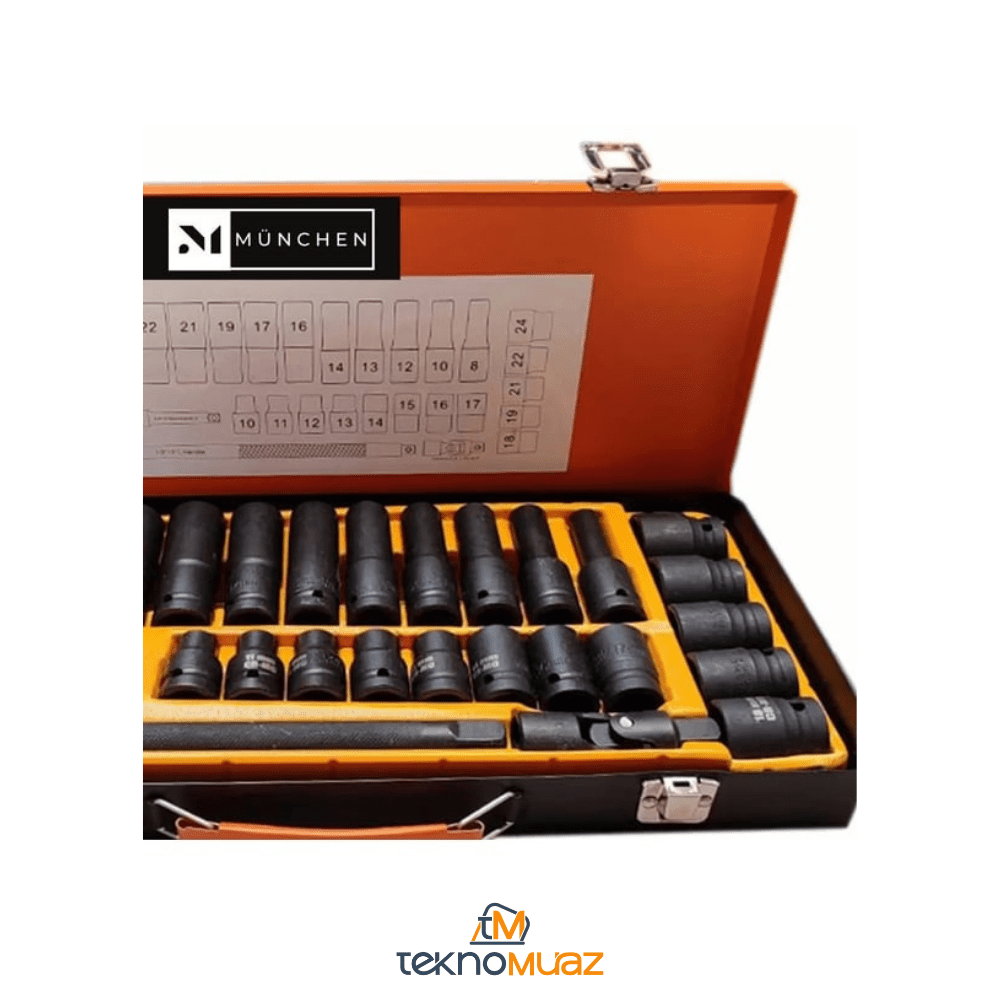 1/2” 27 Parça Havalı Darbeli Lokma Takımı – Uzun & Kısa Lokmalar | Metal Taşıma Kutulu | Hırdavat | TeknoMuaz