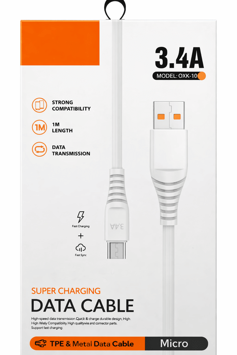 3.4A Hızlı Şarj Micro USB Data Kablosu (1 Metre) ürünü - Şarj Aleti kategorisi | Tekno Muaz