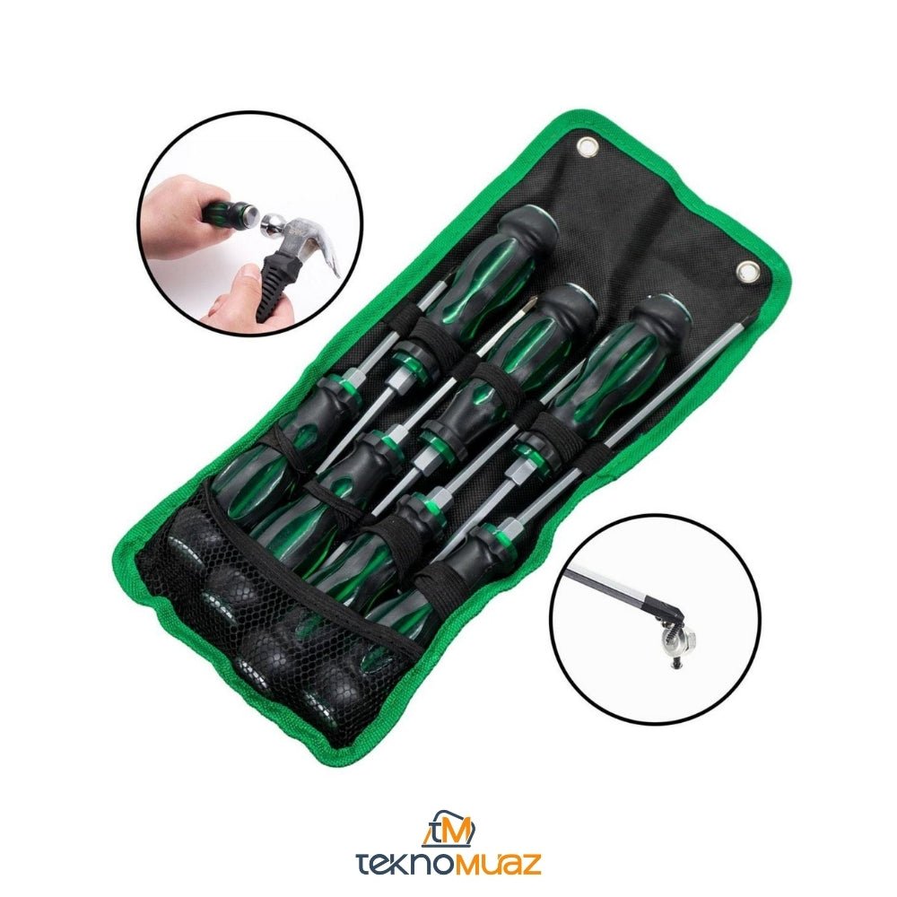 7 Parça NEXON 6060 Darbeli Düz/Yıldız Tornavida Takımı Bez Çantalı ürünü - Hırdavat kategorisi | Tekno Muaz