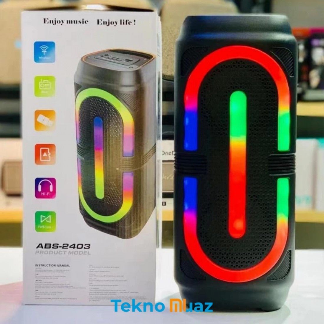 ABS - 2403 RGB Işıklı Taşınabilir bluetooth Hoparlör | | TeknoMuaz