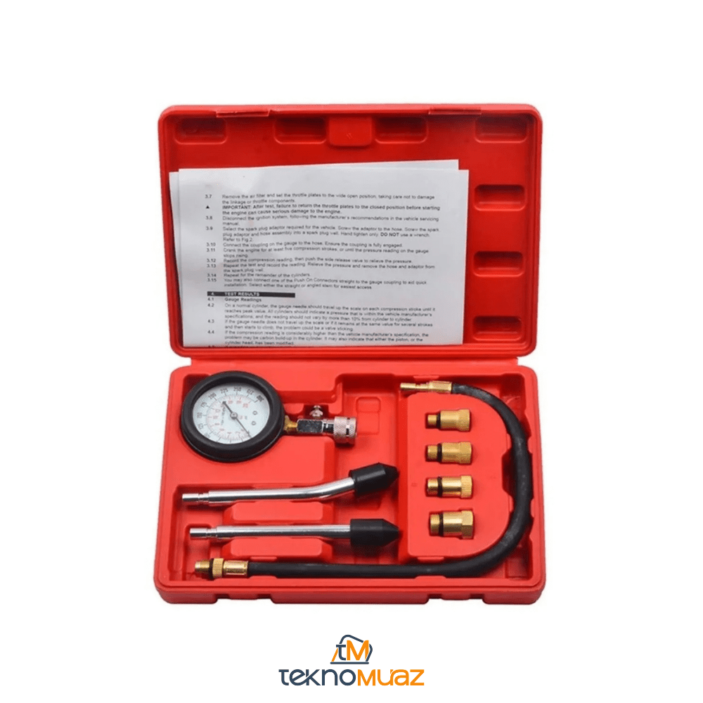 Çok Fonksiyonlu Silindir Kompresyon Test Kiti – 0 - 300 PSI Çift Ölçekli Basınç Göstergesi | Hırdavat | TeknoMuaz