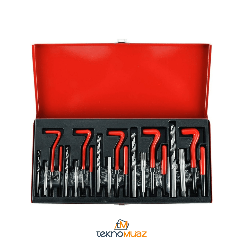 Helicoil Vida Diş Tamir Seti – 131 Parça M5 - M12 Arası Diş Onarım Kiti (Profesyonel Metal Kutu) | Hırdavat | TeknoMuaz
