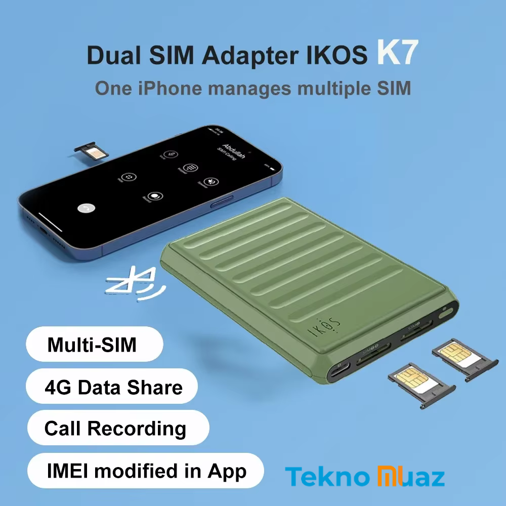 IKOS K7 Çift SIM Adaptörü - Tüm İphonlar ile uyumlu | Çift Hat Çalışır | Çağrı, SMS ve 4G Veri Paylaşımı Destekli