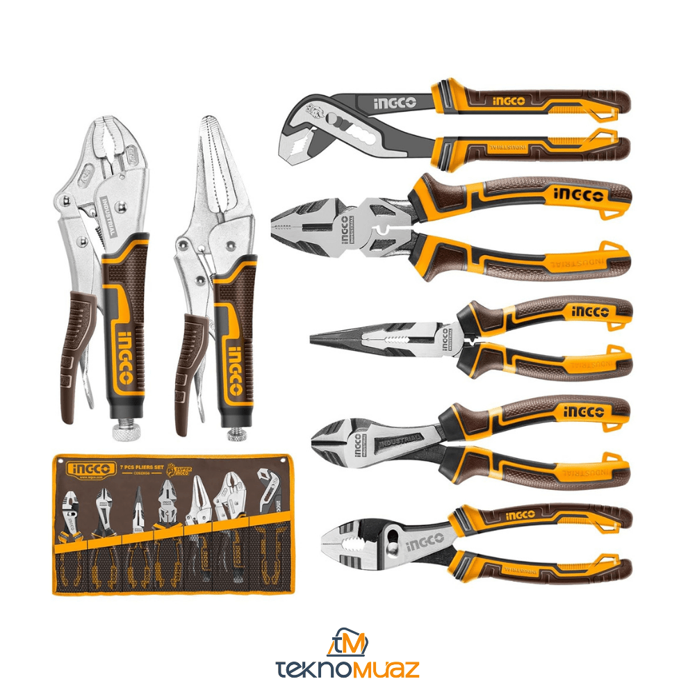 INGCO 7 Parça Pense Takımı – Profesyonel CR - V Çelik, Tuval Taşıma Çantalı | Hırdavat | TeknoMuaz