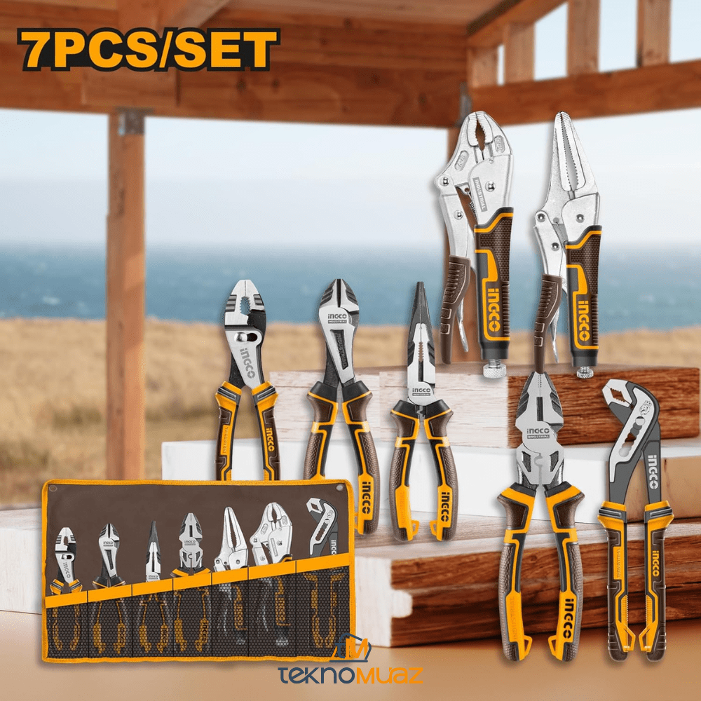 INGCO 7 Parça Pense Takımı – Profesyonel CR - V Çelik, Tuval Taşıma Çantalı | Hırdavat | TeknoMuaz