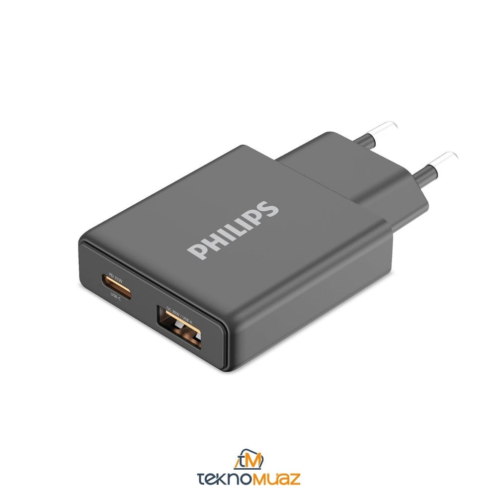 Philips DLP4322C USB Hızlı Şarj Adaptörü, 33W PowerDelivery 3.0 + QuickCharge 3.0, Çift Port USB - C ve USB - A, Eşzamanlı Cihaz Şarj ürünü - Şarj Aleti kategorisi | Tekno Muaz