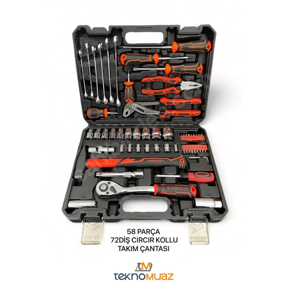 Krom Vanadyum Çelik 58 Parça 72 Diş Cırcır Kollu Tamir Bakım Alet Takım Çantası
