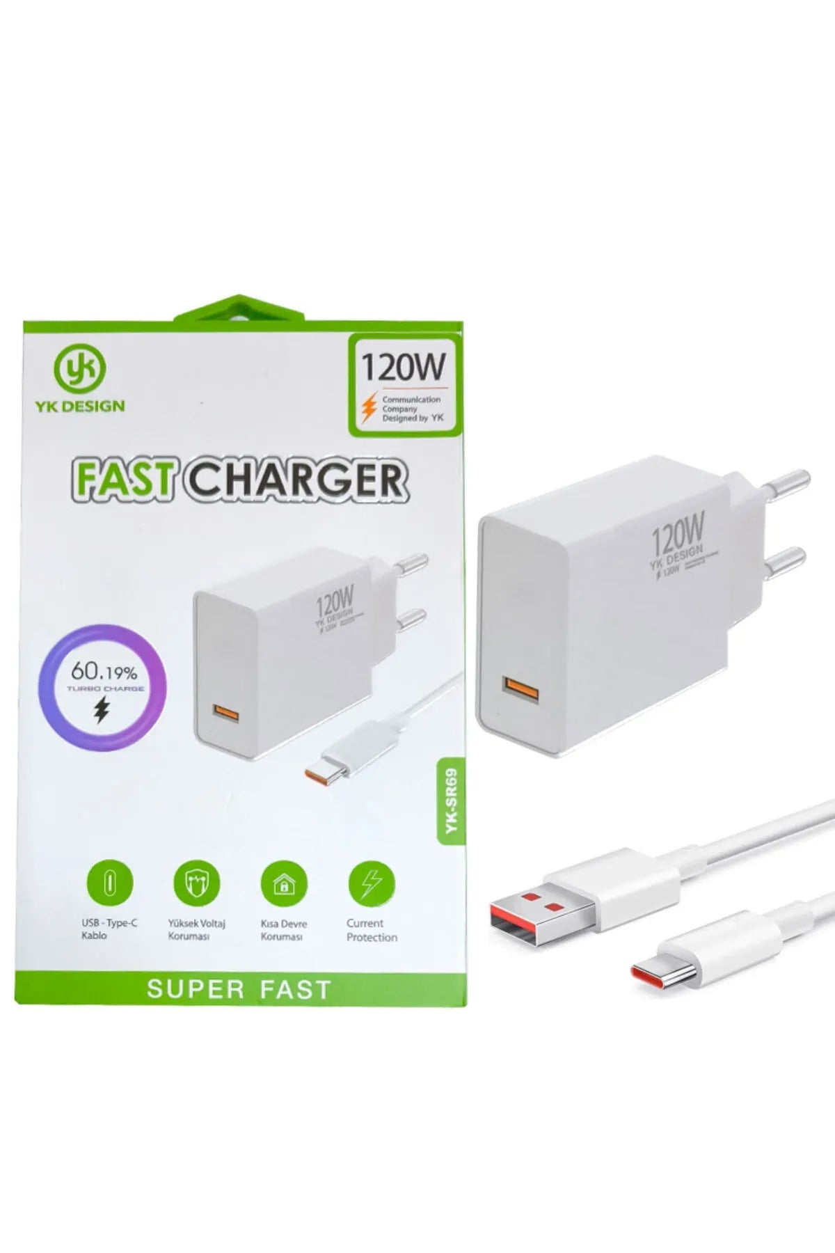 YK Design 120W Süper Hızlı Şarj Cihazı - USB Type - C | | TeknoMuaz