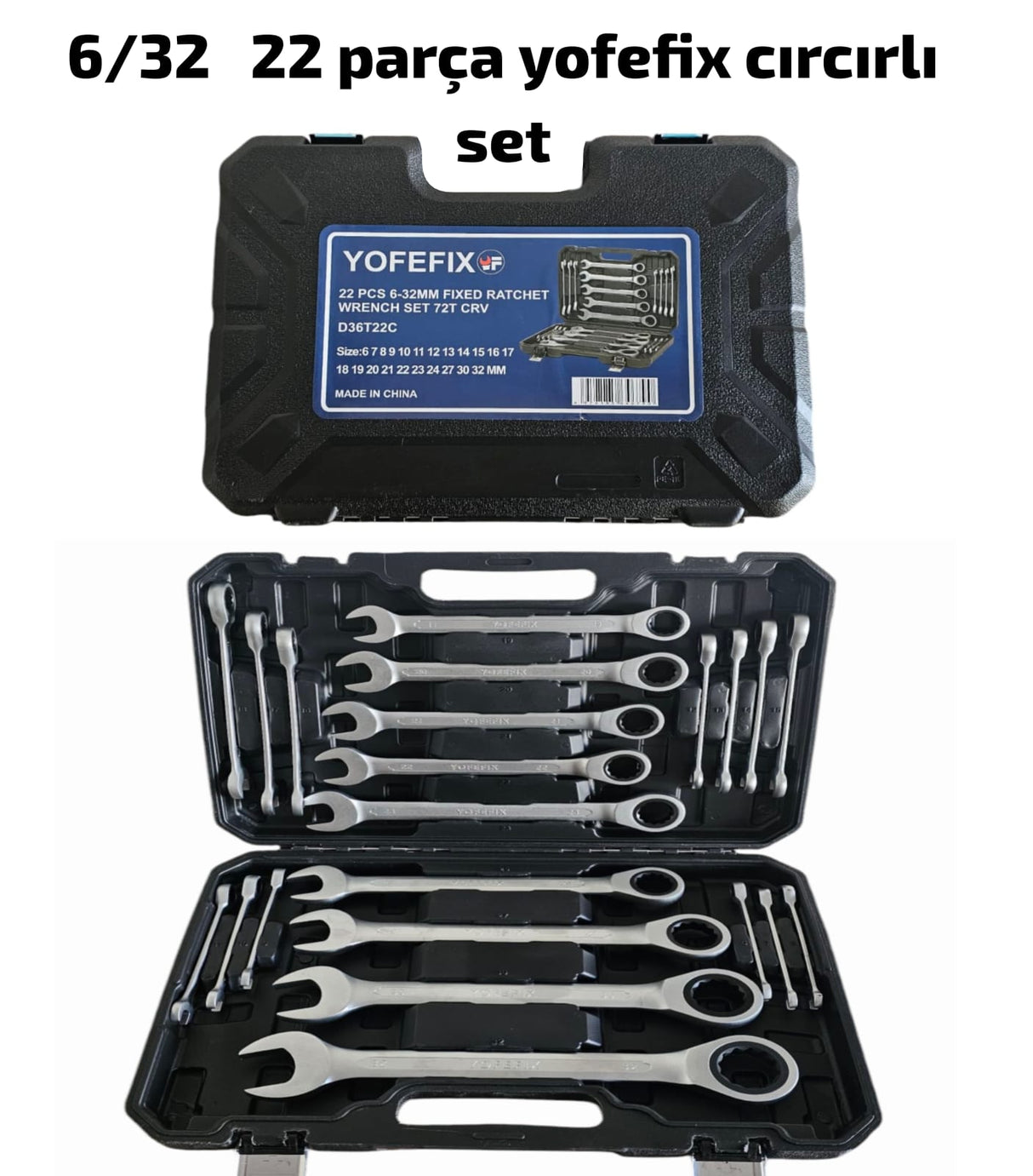 YOFEFIX 6/32 22 Parça Cırcırlı Anahtar Seti | Hırdavat | TeknoMuaz