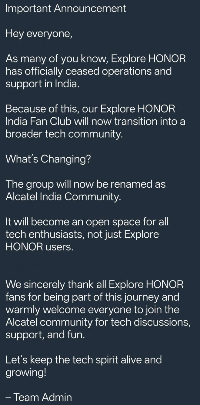 Honor, Hindistan'daki dönüşünü aniden iptal ediyor