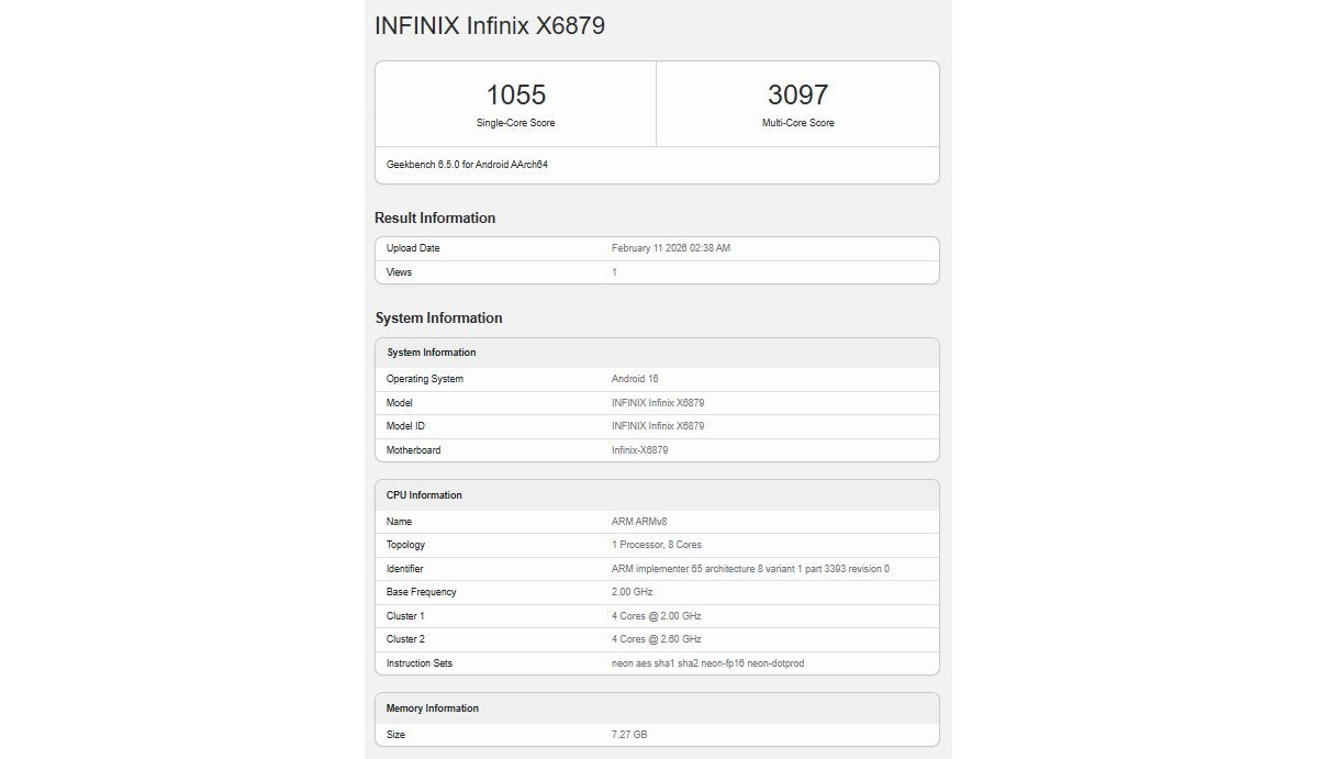 Infinix Note 60, Geekbench testinden geçiyor ve gücünü sağlayan yongayı ortaya çıkarıyor