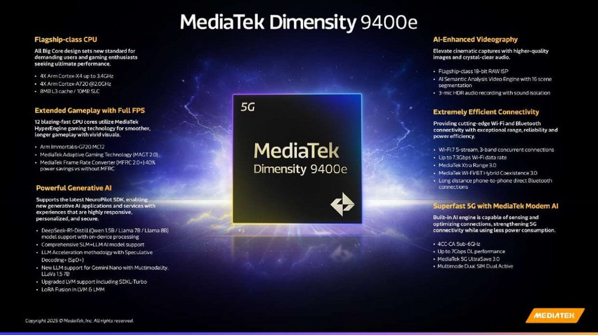 MediaTek, amiral gemisi cihazlar için Dimensity 9400e yonga setini duyurdu