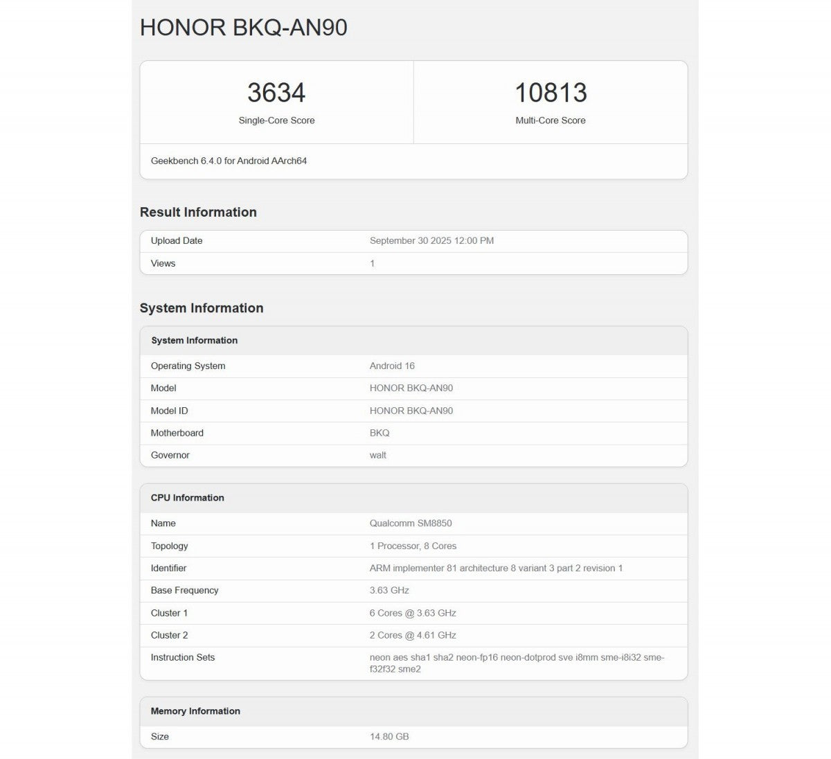 Honor Magic8 Pro, Geekbench'ten geçiyor ve üst düzey yonga setini doğruluyor.