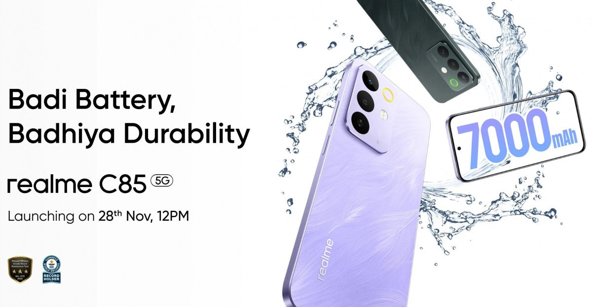 Realme C85 5G, 28 Kasım'da Hindistan'da tanıtılacak.