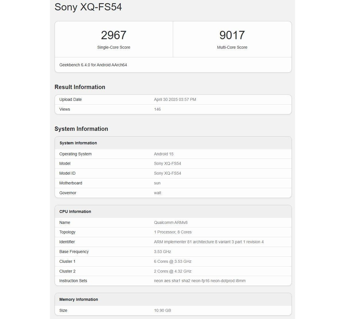 Sony Xperia 1 VII, işlemci, RAM miktarı ve Android sürümünü doğrulayan Geekbench testinden geçiyor