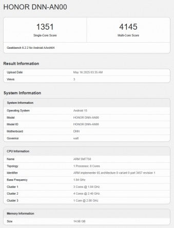 Honor 400, bu sefer Snapdragon 7 Gen 4 ile tekrar Geekbench'te göründü