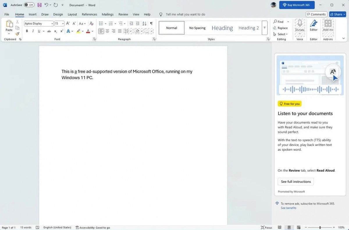 Artık Windows için ücretsiz bir Microsoft Office seçeneği var, ancak reklamlarla geliyor