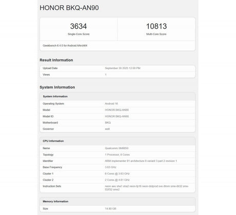 Honor Magic8 Pro, Geekbench'ten geçiyor ve üst düzey yonga setini doğruluyor. - Tekno Muaz
