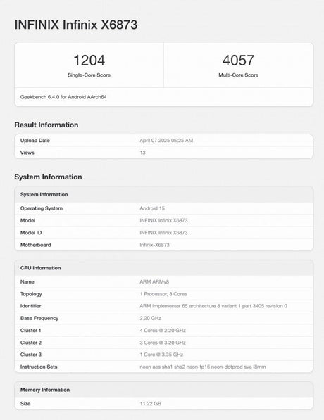 Infinix GT 30 Pro, Geekbench'te görüldü - Tekno Muaz