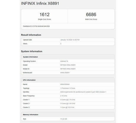 Infinix GT 50 Pro'nun muhtemelen Geekbench testini çalıştırdığı görünüyor - Tekno Muaz