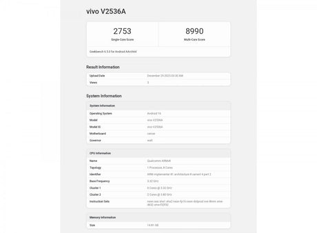 iQOO Z11 Turbo, işlemci ve bellek miktarını ortaya çıkaran Geekbench testinden geçiyor - Tekno Muaz