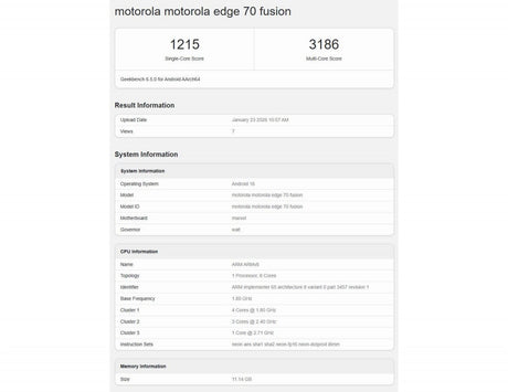 Motorola Edge 70 Fusion, tanıtımından önce Geekbench'te görüldü. - Tekno Muaz
