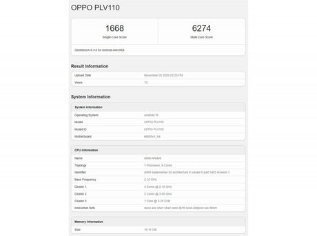 Oppo Reno15, Geekbench'te çalıştırıldı, işlemcisi ve bellek miktarı ortaya çıktı - Tekno Muaz