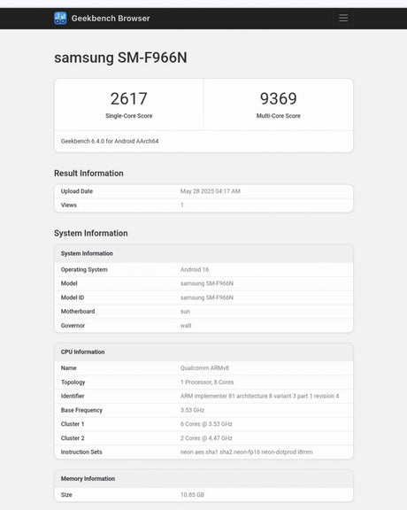 Samsung Galaxy Z Fold7, Snapdragon 8 Elite işlemcisiyle Geekbench'te göründü. 

Translation: Samsung Galaxy Z Fold7, Snapdragon 8 Elite işlemcisiyle Geekbench'te göründü. - Tekno Muaz