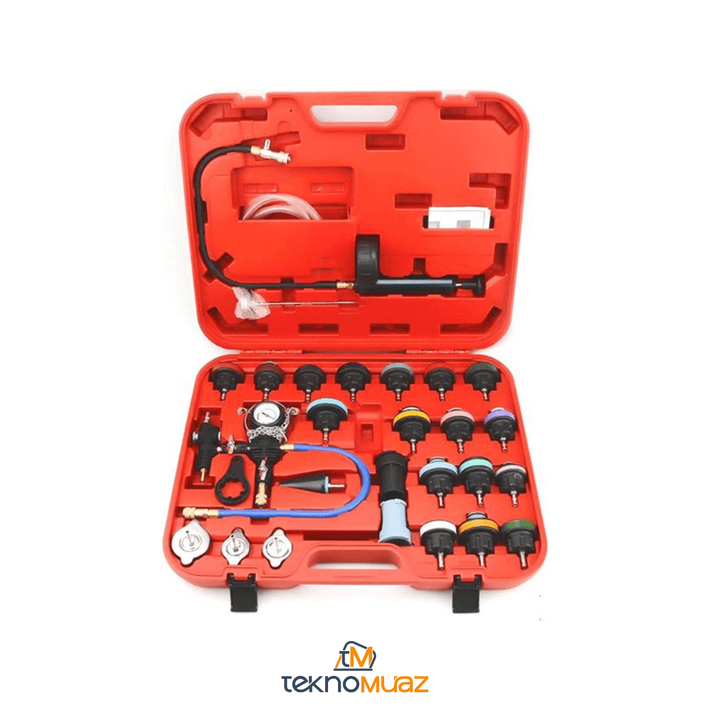 28 Parça Evrensel Radyatör Basınç Test Kiti – Soğutma Sistemi Kaçak ve Vakum Kontrol Seti (0 - 35 PSI) | Hırdavat | TeknoMuaz