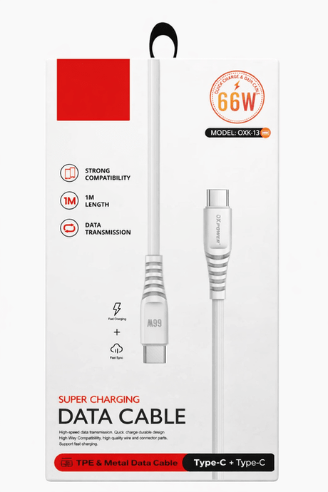 66W Type - C to Type - C Süper Hızlı Şarj & Data Kablosu (1M) ürünü - Şarj Aleti kategorisi | Tekno Muaz