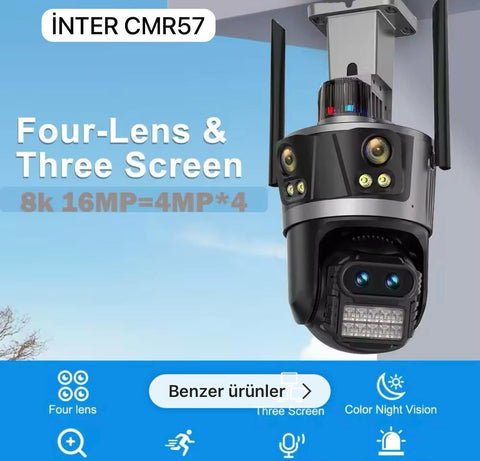 CMR57 | 8K 16MP 4 Lens – 3 Ekran Akıllı Güvenlik Kamerası ürünü - Aksesuar kategorisi | Tekno Muaz