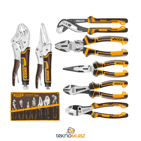 INGCO 7 Parça Pense Takımı – Profesyonel CR-V Çelik, Tuval Taşıma Çantalı