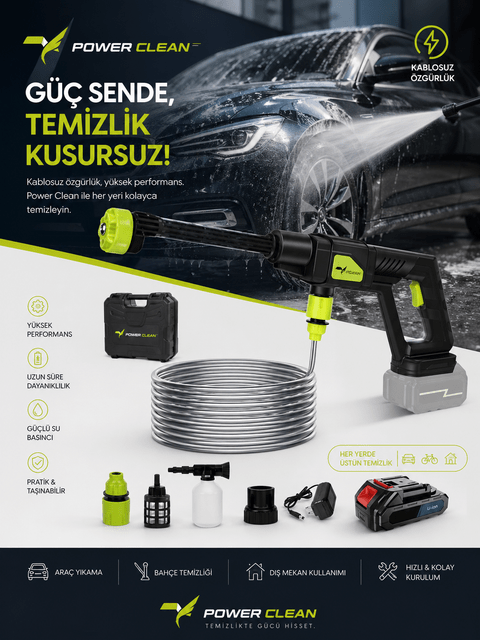 Kablosuz Basınçlı Yıkama Tabancası | Taşınabilir Oto Yıkama Makinesi Şarjlı Yüksek Basınçlı Su Tabancası