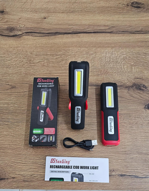 SunKing Şarjlı COB LED Çalışma Lambası – 3W + 3W LED, Manyetik Tabanlı, USB Kablolu