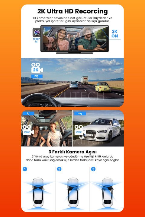 X3 Motosiklet CarPlay – 3 Kameralı ürünü - Araç Ekipmanları kategorisi | Tekno Muaz