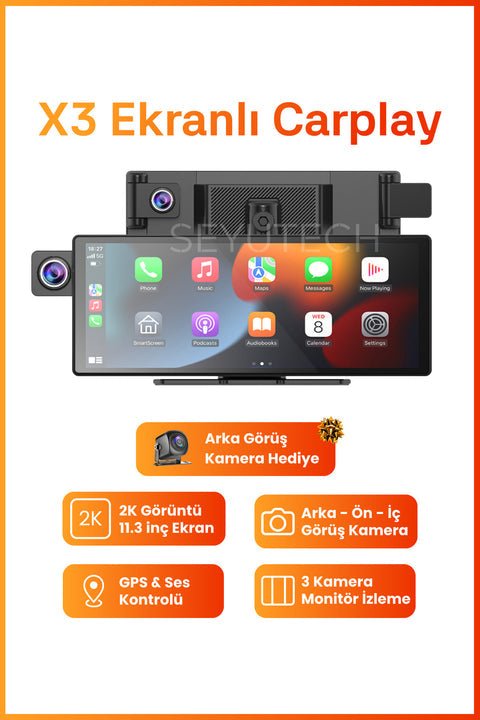 CarPlay X3 Motosiklet – 3 Kameralı