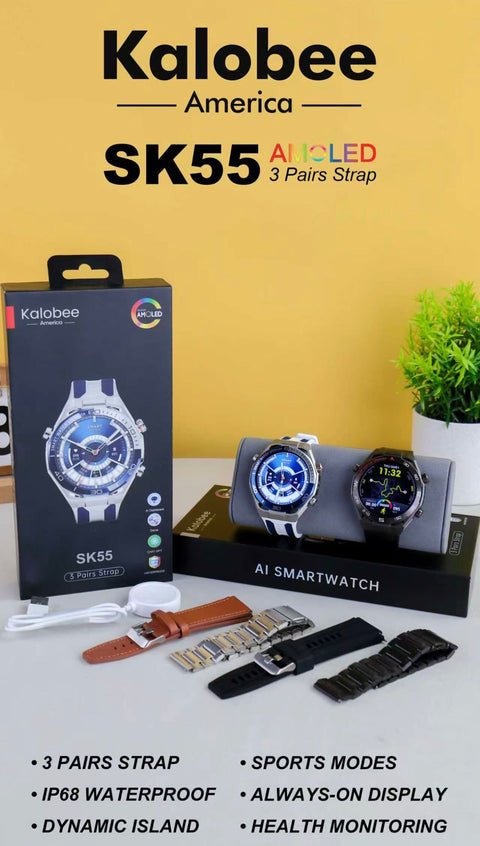 Kalobee SK55 AMOLED Akıllı Saat | 3 Kordon Seti + Waterproof Tasarım ürünü - Akıllı Saat kategorisi | Tekno Muaz