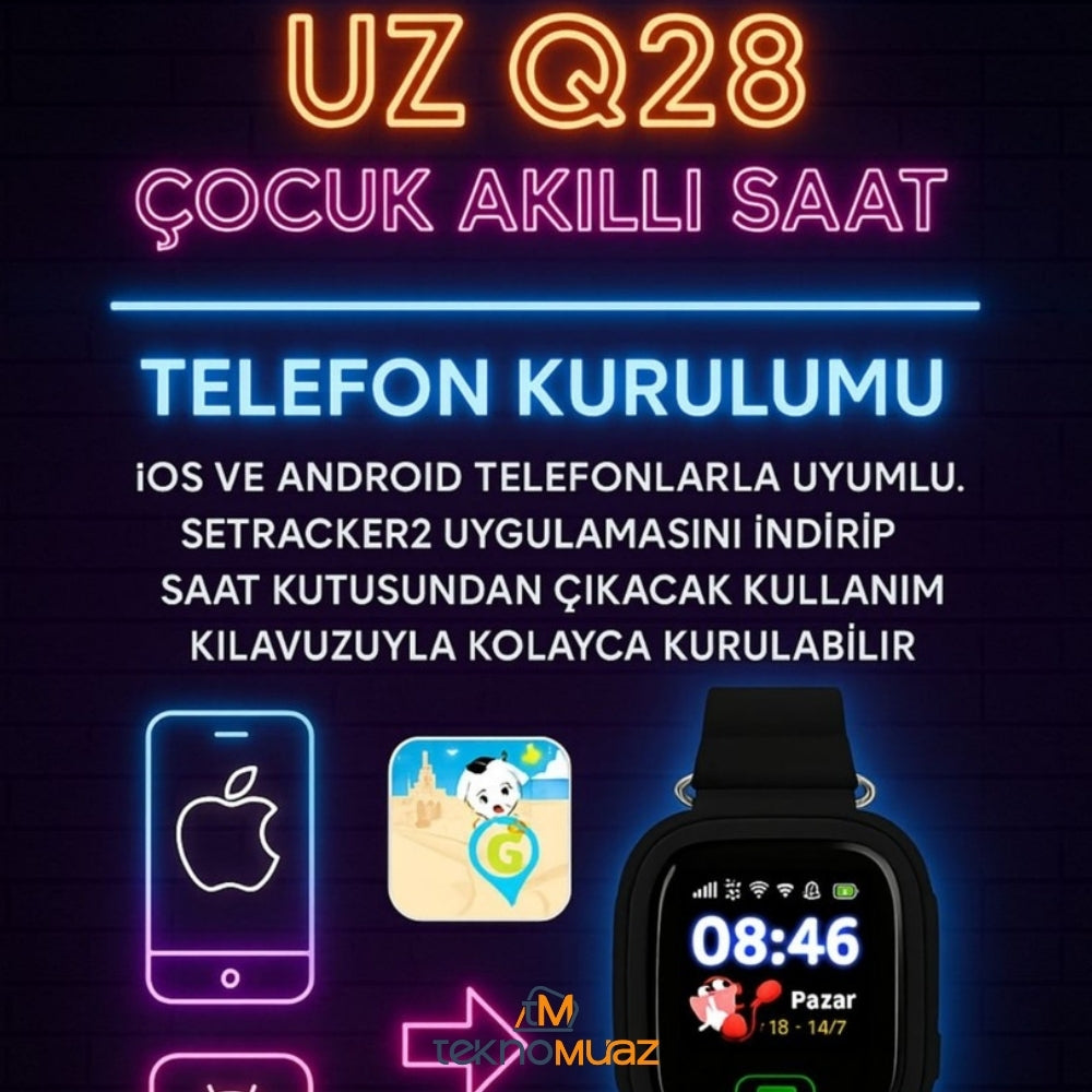 Uz Q28 Konumlu Akıllı Çocuk Takip Saati Sim Kartlı Arama, Kameralı, Gizli Dinleme Özellikli — görsel 4
